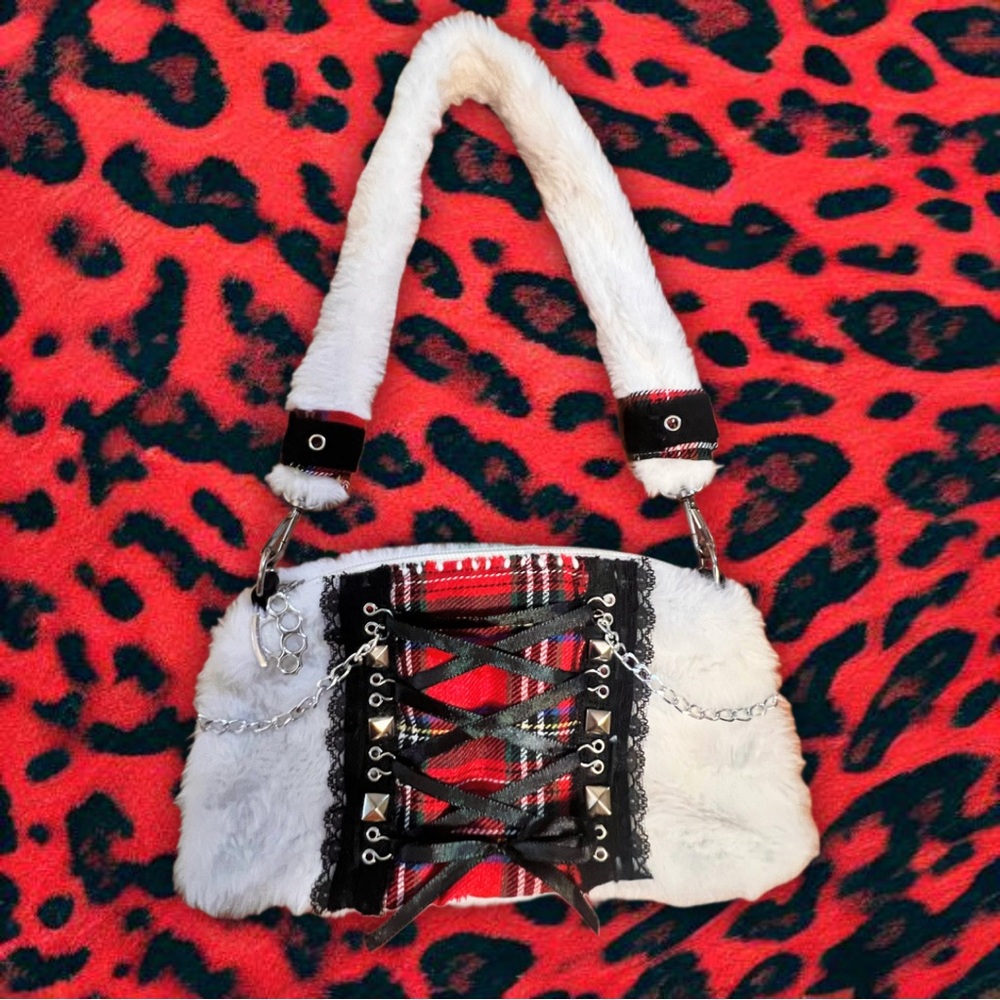 White and Red Shoulder Bag with Corset Design